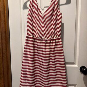 Loft Striped Dress Cream and burgandy